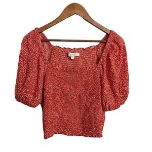 LOFT Women's Orange Polka Dot Puff Sleeve Off Shoulder Crop Blouse, Size M